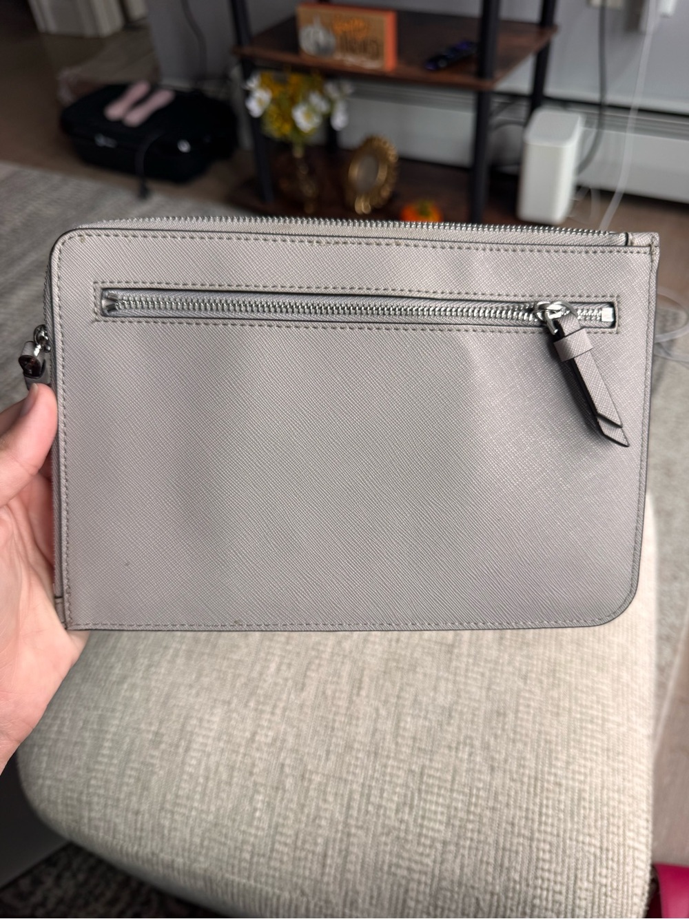 kate spade Gray Saffiano Zip Wristlet Clutch